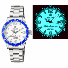 ALPHA MARINE AUTOMATIC BLUE CERAMIC BEZEL FULL LUME WHITE DIAL BRACELET