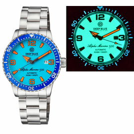 ALPHA MARINE AUTOMATIC BLUE WHITE CERAMIC LUMINOUS BEZEL FULL LUME BLUE ORANGE  DIAL
