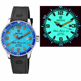 ALPHA MARINE AUTOMATIC BLUE/WHITE CERAMIC LUMINOUS BEZEL FULL LUME BLUE/ORANGE DIAL