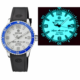 ALPHA MARINE AUTOMATIC BLUE/WHITE CERAMIC LUMINOUS BEZEL FULL LUME WHITE DIAL