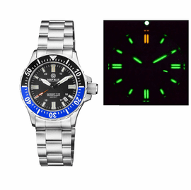 DAYNIGHT 41 TRITDIVER T-100 TRITIUM TUBES  AUTOMATIC BLACK/BLUE BEZEL- BLACK DIAL