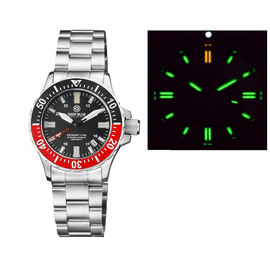 DAYNIGHT 41 TRITDIVER T-100 TRITIUM TUBES AUTOMATIC BLACK / RED  BEZEL- BLACK DIAL