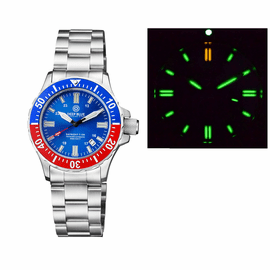 DAYNIGHT 41 TRITDIVER T-100 TRITIUM TUBES AUTOMATIC BLUE / RED  BEZEL- BLUE DIAL