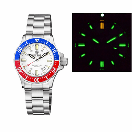 DAYNIGHT 41 TRITDIVER T-100 TRITIUM TUBES AUTOMATIC BLUE / RED  BEZEL -  WHITE  DIAL