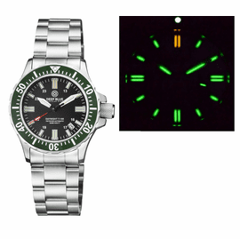 DAYNIGHT 41 TRITDIVER T-100 TRITIUM TUBES   AUTOMATIC GREEN  BEZEL- BLACK  DIAL