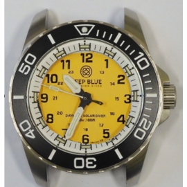 DAYNIGHT 43MM DIVER SOLAR POWERED STAINLESS STEEL CASE TRITIUM WATCH - BLACK BEZEL � YELLOW DIAL  STRAP