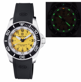 DAYNIGHT 43MM DIVER SOLAR POWERED STAINLESS STEEL CASE TRITIUM WATCH - BLACK BEZEL – YELLOW DIAL STRAP