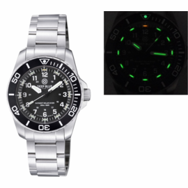 DAYNIGHT 43MM DIVER SOLAR POWERED STAINLESS STEEL CASE TRITIUM WATCH - BLACK/WHITE BEZEL � BLACK DIAL -BRACELET