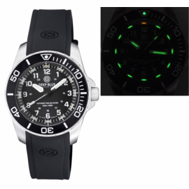 DAYNIGHT 43MM DIVER SOLAR POWERED STAINLESS STEEL CASE TRITIUM WATCH - BLACK/WHITE BEZEL � BLACK DIAL -STRAP
