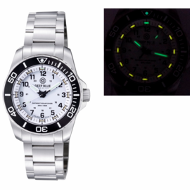 DAYNIGHT 43MM DIVER SOLAR POWERED STAINLESS STEEL CASE TRITIUM WATCH - BLACK/WHITE BEZEL –WHITE DIAL BRACELET