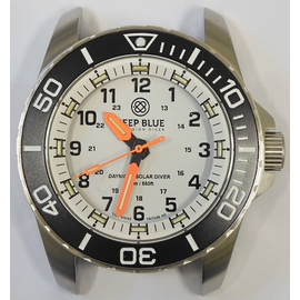 DAYNIGHT 43MM DIVER SOLAR POWERED STAINLESS STEEL CASE TRITIUM WATCH - BLACK WHITE BEZEL � WHITE DIAL - ORANGE HANDS STRAP