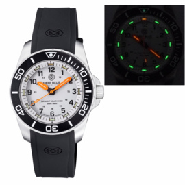 DAYNIGHT 43MM DIVER SOLAR POWERED STAINLESS STEEL CASE TRITIUM WATCH - BLACK WHITE BEZEL � WHITE DIAL - ORANGE HANDS STRAP