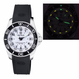 DAYNIGHT 43MM DIVER SOLAR POWERED STAINLESS STEEL CASE TRITIUM WATCH - BLACK/WHITE BEZEL –WHITE DIAL STRAP