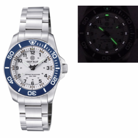 DAYNIGHT 43MM DIVER SOLAR POWERED STAINLESS STEEL CASE TRITIUM WATCH - DARK BLUE BEZEL – WHITE DIAL- BRACELET