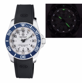 DAYNIGHT 43MM DIVER SOLAR POWERED STAINLESS STEEL CASE TRITIUM WATCH - DARK BLUE BEZEL – WHITE DIAL- STRAP