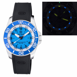 DAYNIGHT 43MM DIVER SOLAR POWERED STAINLESS STEEL CASE TRITIUM WATCH - LIGHT BLUE BEZEL MIAMI BLUE DIAL- STRAP