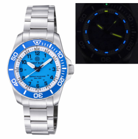 DAYNIGHT 43MM DIVER SOLAR POWERED STAINLESS STEEL CASE TRITIUM WATCH - LIGHT BLUE BEZEL –MIAMI BLUE DIAL- BRACELET