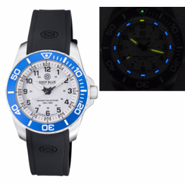 DAYNIGHT 43MM DIVER SOLAR POWERED STAINLESS STEEL CASE TRITIUM WATCH - LIGHT BLUE BEZEL –WHITE DIAL STRAP