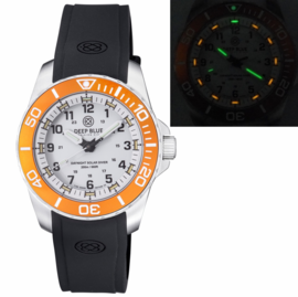 DAYNIGHT 43MM DIVER SOLAR POWERED STAINLESS STEEL CASE TRITIUM WATCH - ORANGE BEZEL WHITE DIAL- STRAP