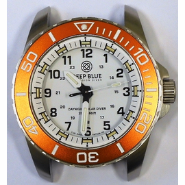 DAYNIGHT 43MM DIVER SOLAR POWERED STAINLESS STEEL CASE TRITIUM WATCH - ORANGE BEZEL � WHITE DIAL-  BRACELET