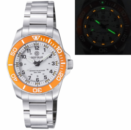 DAYNIGHT 43MM DIVER SOLAR POWERED STAINLESS STEEL CASE TRITIUM WATCH - ORANGE BEZEL WHITE DIAL- BRACELET