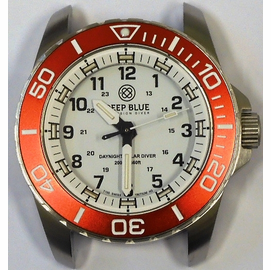 DAYNIGHT 43MM DIVER SOLAR POWERED STAINLESS STEEL CASE TRITIUM WATCH - RED BEZEL �WHITE DIAL-  BRACELET