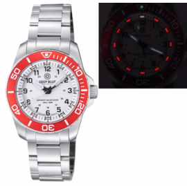 DAYNIGHT 43MM DIVER SOLAR POWERED STAINLESS STEEL CASE TRITIUM WATCH - RED BEZEL –WHITE DIAL- BRACELET