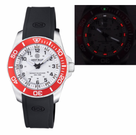 DAYNIGHT 43MM DIVER SOLAR POWERED STAINLESS STEEL CASE TRITIUM WATCH - RED BEZEL –WHITE DIAL- STRAP