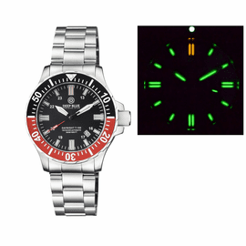 DAYNIGHT 45  TRITDIVER T-100 AUTOMATIC BLACK/RED BEZEL- BLACK DIAL