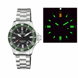 DAYNIGHT 45 TRITDIVER T-100 TRITIUM TUBES  AUTOMATIC GREEN  BEZEL- BLACK  DIAL