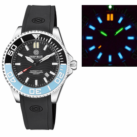 DAYNIGHT COMMANDER T-100 AUTOMATIC BLACK/ ICE BLUE BEZEL - BLACK DIAL STRAP 