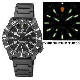 DAYNIGHT DIVER PC TRITIUM AUTOMATIC WATCH BLACK WHITE BEZEL - BLACK DIAL GREEN/ORANGE TUBES BRACELET