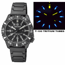 DAYNIGHT DIVER PC TRITIUM AUTOMATIC WATCH BLACK WHITE BEZEL - BLACK WHITE DIAL BLUE/YELLOW TUBES BRACELET