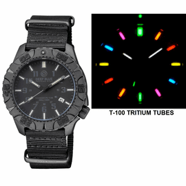  DAYNIGHT DIVER PC TRITIUM AUTOMATIC WATCH STEALTH BEZEL -  STEALTH DIAL 7 COLOR TUBES 