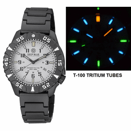 DAYNIGHT DIVER PC TRITIUM AUTOMATIC WATCH- BLACK/WHITE BEZEL - WHITE DIAL MULTI COLOR TRITIUM TUBES - BRACELET 