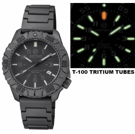 DAYNIGHT DIVER PC TRITIUM AUTOMATIC WATCH STEALTH BEZEL - BLACK STEALTH DIAL GREEN/ORANGE TUBES BRACELET