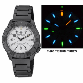 DAYNIGHT DIVER PC TRITIUM AUTOMATIC WATCH- STEALTH BEZEL - WHITE DIAL MULTI COLOR TRITIUM TUBES  BRACELET