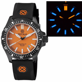 DAYNIGHT MIL T-100 TRITIUM BLUE TUBES- BLACK PVD CASE / ORANGE DIAL