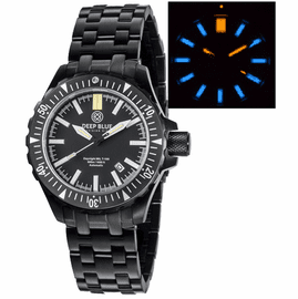 DAYNIGHT MIL T100  TRITIUM BLUE FLAT TUBES  PVD CASE / BLACK DIAL BRACELET