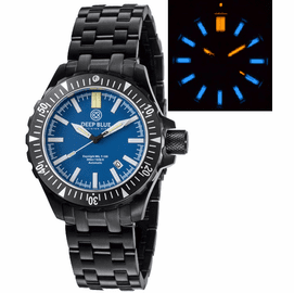 DAYNIGHT MIL T100  TRITIUM BLUE FLAT TUBES - PVD CASE /  BLUE DIAL BRACELET