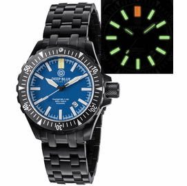 DAYNIGHT MIL T100  TRITIUM GREEN FLAT TUBES - PVD CASE /  BLUE DIAL BRACELET