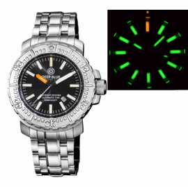 DAYNIGHT OPS PRO TRITIUM TUBES  AUTOMATIC 46MM STAINLESS STEEL  BEZEL BLACK  - BRACELET - GREEN/ORANGE TRITIUM TUBES