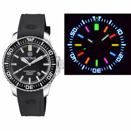 DAYNIGHT PATRIOT  BLACK CERAMIC BEZEL - BLACK DIAL  7 COLOR TRITIUM TUBES STRAP