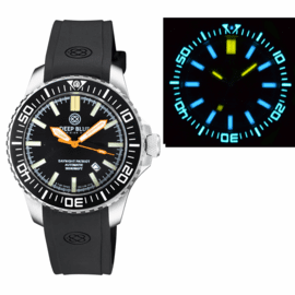 "HOLIDAY PRICING"  DAYNIGHT PATRIOT BLACK CERAMIC BEZEL - BLACK DIAL - ORANGE HANDS  BLUE/YELLOW  TUBES STRAP