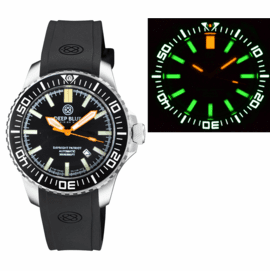 "HOLIDAY PRICING"  DAYNIGHT PATRIOT BLACK CERAMIC BEZEL - BLACK DIAL - ORANGE HANDS  GREEN/ORANGE TUBES STRAP