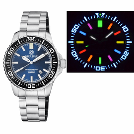 DAYNIGHT PATRIOT  BLACK CERAMIC BEZEL - DARK BLUE DIAL - 7 COLOR TRITIUM TUBES BRACELET