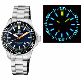 DAYNIGHT PATRIOT  BLACK CERAMIC BEZEL - DARK BLUE DIAL - ORANGE HANDS- BLUE/YELLOW TUBES BRACELET