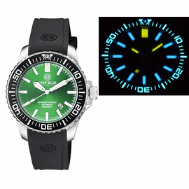 DAYNIGHT PATRIOT  BLACK CERAMIC BEZEL - GREEN DIAL - BLUE/YELLOW TUBES STRAP