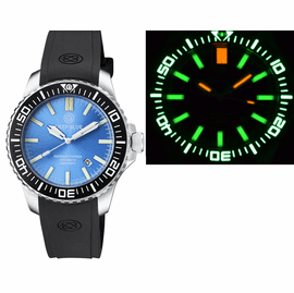 DAYNIGHT PATRIOT  BLACK CERAMIC BEZEL - ICE BLUE DIAL - GREEN/ORANGE TUBES STRAP