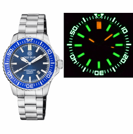 DAYNIGHT PATRIOT  BLUE CERAMIC BEZEL - DARK BLUE DIAL - GREEN/ORANGE TUBES BRACELET